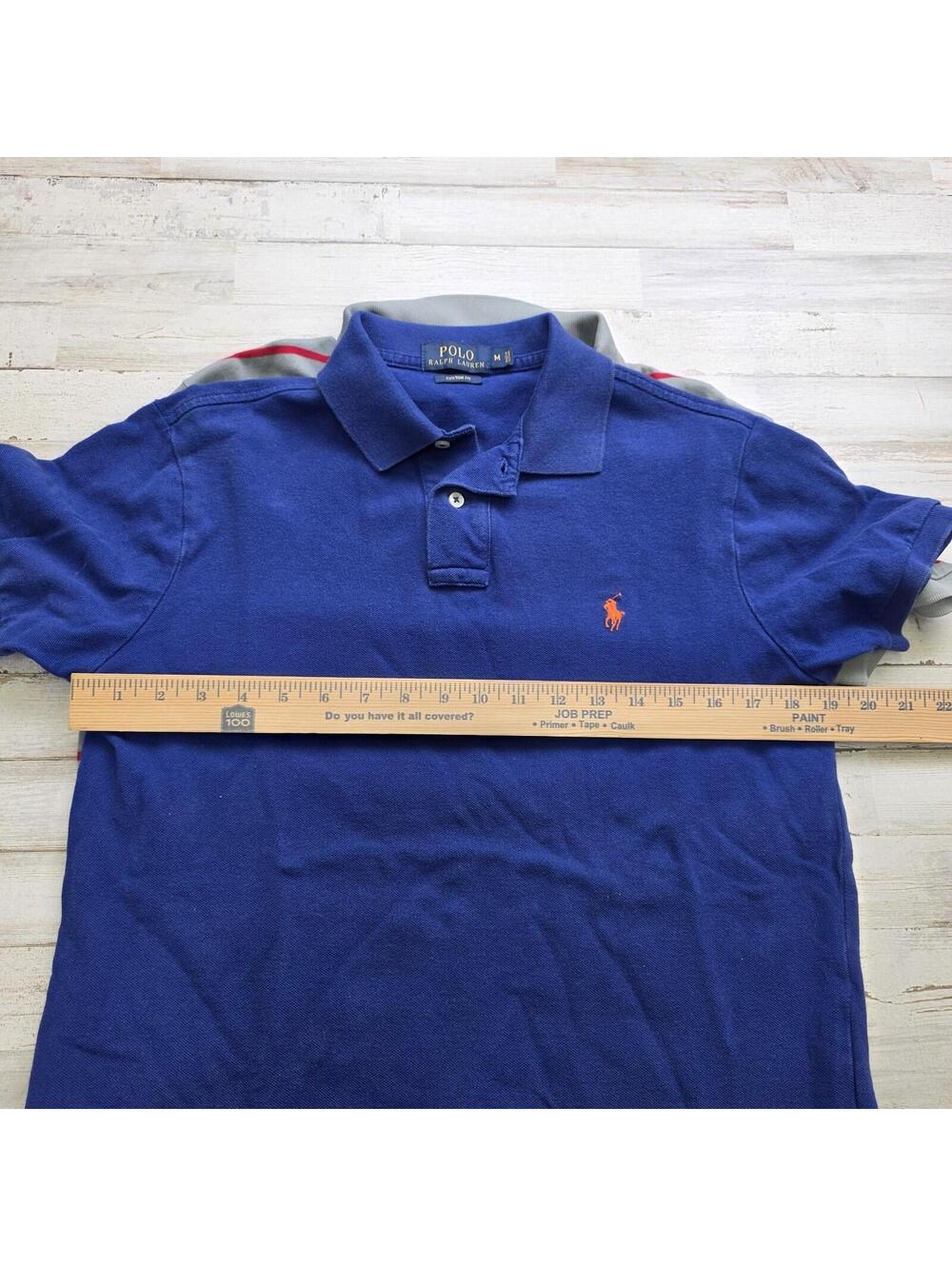 POLO RALPH LAUREN Lot of 2 Short Sleeve Shirts - Solid Blue & Gray Stripe Size M - Picture 5 of 5